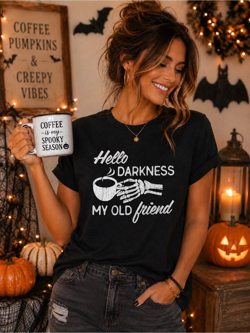 New Crazy Dog T-Shirts Halloween "Hello Darkness My Old Friend" Graphic Tee